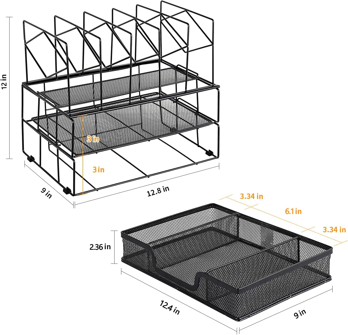 gianotter Desk Organizers and Accessories, Office Supplies Desk Organizer with Sliding Drawer, Double Tray and 5 Upright Sections (Black) - Image 6